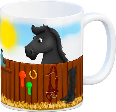 Produktbild von Kaffeebecher mit schwarzes Turnierpferd Motiv Kaffeetasse Tasse