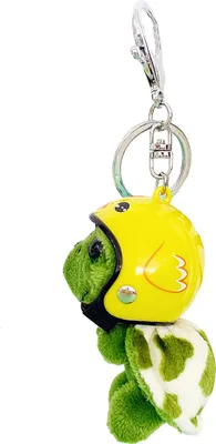 Produktbild von Plüsch-Schildkröten-Schlüsselanhänger mit Helm, Metallring, lustiges, weiches, flauschiges Rucksack-Ornament, Anti-Verlust, süßer Tier-Schlüsselring, Taschenzubehör