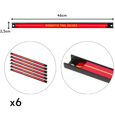 Produktbild von Magnetleiste 6er Set 46 cm Werkzeughalter Magnet Werkzeugleiste Wandhalterung