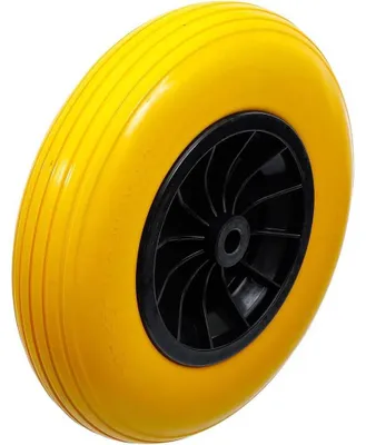 Image de Roue de Brouette 400 mm -PolyuréthaneJaune/Noir - Robuste et Durable - D-Work
