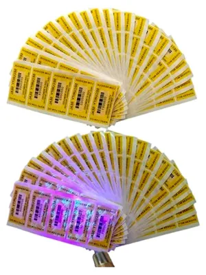 Produktbild von 100 Stück 25 x 50 mm hitzeempfindliche fluoreszierende Markierungen, geringe Rückstände, manipulationssicher, 2,5 x 5,1 cm, mattgelb, Seriennummer