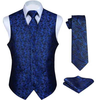 Produktbild von Anzugweste Herren Paisley Jacquard Set Blau-gemustert Größe M
