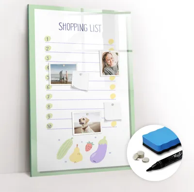 Produktbild von Magnetische Wandtafel - Schwarzer Marker + Schwamm + Magnete - 60 x 90 cm - Einkaufsliste