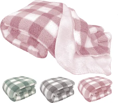 Produktbild von heimtexland ® Kuscheldecke Sherpa Fell Super Warm Extra Dick Teddy Plüsch Wohndecke 200x150 Sofadecke Vichy Karo XL Typ837 Rosa