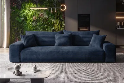 Image de Sofiland Cordo Canapé Convertible 3 Places Velours Côtelé 265x105 cm bleu marine