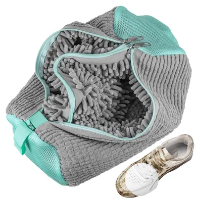 Immagine prodotto di Sacchetto lavapiedi 2-in-1, grigio, con microfibre per la pulizia a 360°, riutilizzabile, con cerniera