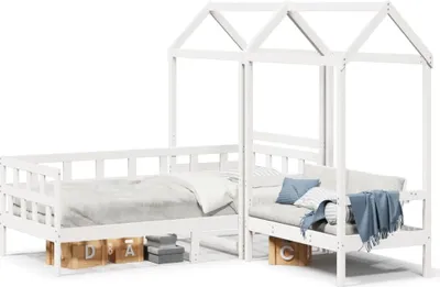 Zdjęcie produktu dla vidaXL Łóżko dzienne z dachem białe 80x200 cm z litego drewna sosnowego