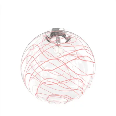 Produktbild von Zeitgenössische Deckenleuchte Mond Metall Chrom Rot Glas 1 Licht E27 D.40Cm