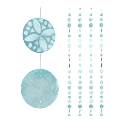 Image de Lot de 4 guirlandes Relaxdays Capiz, pour fenêtres, balcons, portes, rideaux en coquillages, guirlandes décoratives de 180 cm, fleurs bleu turquoise