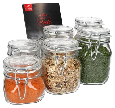 Productafbeelding van Bormioli Rocco 6-delig set glazen potten met draaidop - Inmaakpotten met sluitring