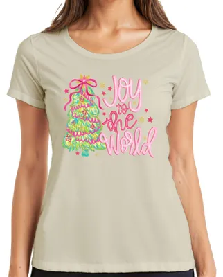 Produktbild von Joy to the World Weihnachtsbaum Weihnachten Geschenk Pink Glitzer Damen T-Shirt, Natur, S