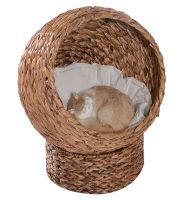 Obrázok produktu pre Košík pre mačky s vzhľadom ratanu | Farba: hnedá, biela | Rozmery: 16,53 x 19,68 x 23,62 cm