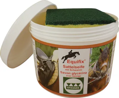 Immagine prodotto di Equifix SAPONE PER SELLE per pelle liscia e scamosciata (spugna inclusa) - Barattolo con tappo a vite