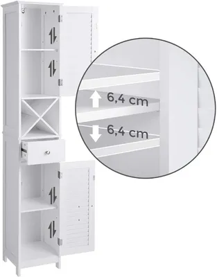 Produktbild von VASAGLE Badezimmerschrank, Hochschrank, Badezimmerschrank mit 2 Lamellentüren, Aufbewahrungsschrank mit Schublade, herausnehmbares X-förmiges Regal