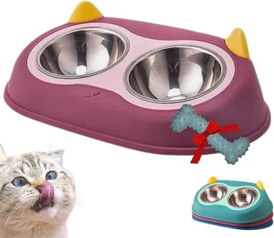 Immagine prodotto di Ciotole antiscivolo per cibo e acqua con inclinazione di 15° per cani e gatti - Ciotole doppie per cibo e acqua