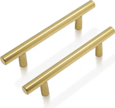 Image de Poignées de meubles dorées 96 mm, lot de 5 poignées d'armoire modernes en acier inoxydable pour cuisine