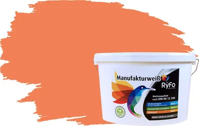 Produktbild von RyFo Colors Bunte Wandfarbe Manufakturweiß Korallenorange 10l - weitere Orange Farbtöne und Größen erhältlich, Deckkraft Klasse 1, Nassabrieb Klasse 1