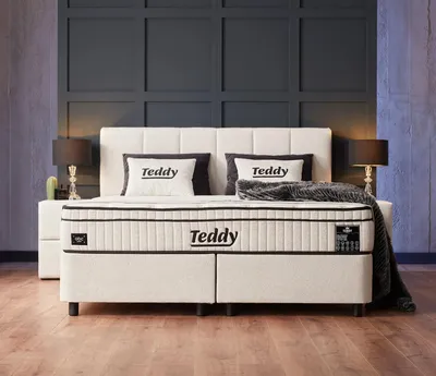 Produktbild von Boxspringbett Teddy 160 x 200 cm Cremweiß Voll-orthopädisches Komfortbett mit Bettkasten, Stauraum, inkl. Lieferung und Montage