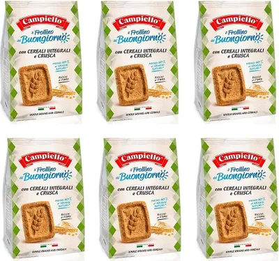 Produktbild von 6x Campiello i Biscotti del Buongiorno Frollini Integrali con cereali e crusca kekse mit Vollkornprodukten und Kleie 700g biscuits cookies 100% Italienische Kekse