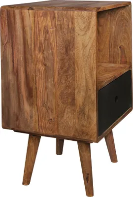 Produktbild von Retro Nachtkonsole Sheesham-Holz Nachttisch mit Schublade dunkelbraun / schwarz B/H/T ca. 40/70/35cm