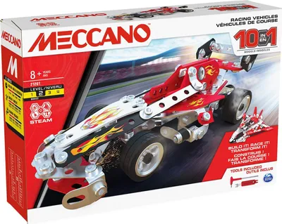Produktbild von Meccano Rennwagen, 10 Modelle, 225 Teile, Konstruktionsbausatz, Kompatibel mit Meccano System