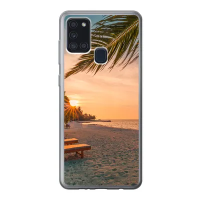 Produktbild von MuchoWow® Handyhülle Schutzhülle Hülle für Samsung Galaxy A21s Strand - Strandkorb - Sonnenuntergang Silikon Softcase Handy Hülle - Hartschale