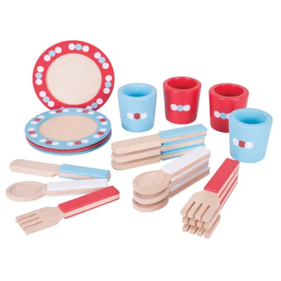 Obrázok produktu pre Bigjigs Toys Dřevěný jídelní servis s puntíky