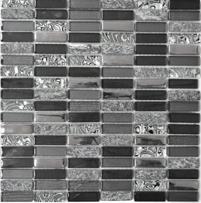 Produktbild von Mosaikfliese Transluzent silber grau schwarz Rechteck Glasmosaik Crystal Stein schwarz MOS87-SM88_f