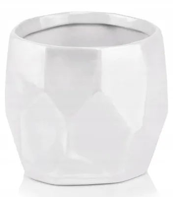 Produktbild von Runder geometrischer Keramik Blumentopf Übertopf weiß glänzend 12 cm ohne Abflussloch