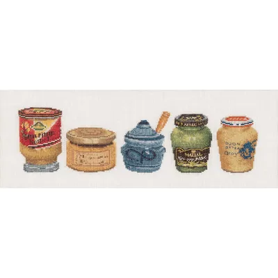 Produktbild von Thea Gouverneur Kreuzstich Stickpackung "Senftopf Aida", Zählmuster, 13x36cm