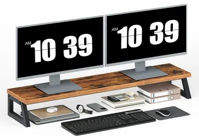 Zdjęcie produktu dla Stojak na dwa monitory, wymiary: 100 x 24 x 12,5 cm, kolor: brąz w stylu vintage/czarny