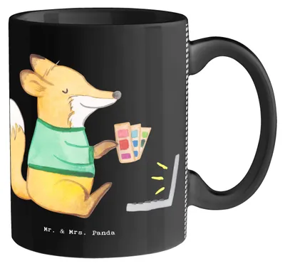 Produktbild von Mr. & Mrs. Panda Teetasse Mediengestalter Herz - Schwarz - Geschenk, Designer, Grafikdesigner, Grafiker, Kaffeetasse, Kaffeebecher, Pott, Bürobecher, Tasse