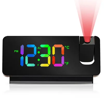 Projektionswecker digital, 180°, USB, Temperatur, Datum, schwarz