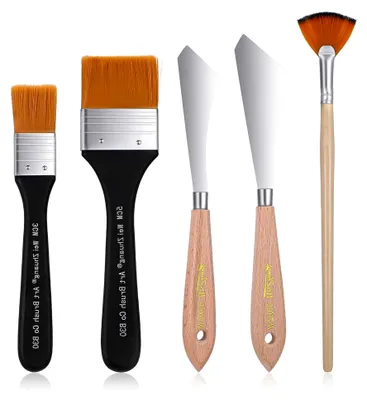 Produktbild von 7-teiliges Malspachtel-Set mit Hintergrundmischpinsel und Fächerpinsel für Ölmalerei