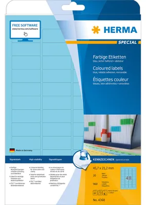 Image de Etiquettes a4 bleu 45,7x21,2 mm papier mat 960 pcs.