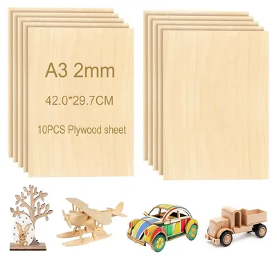 Productafbeelding van 10 stuks baswood-multiplex, 2 mm, A3, knutselwerk, 420 x 300 x 2 mm, voor modelbouw en decoraties