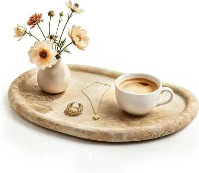 Productafbeelding van Tablett van natuurlijk travertijn - Marmeren sieradendoos - Beige Groot