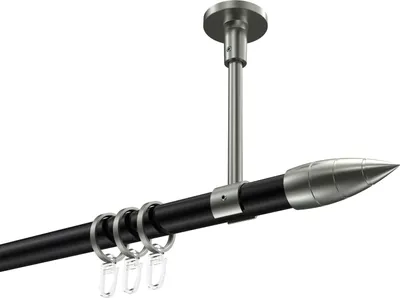 Produktbild von Interdeco Gardinenstange / Vorhangstange Schwarz / Edelstahl-Optik, Typ Sonette Samanto (Rillenpatrone) Deckenmontage, 20 mm Ø 1-läufig, 520 cm