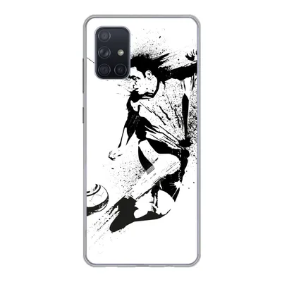 Produktbild von MuchoWow® Handyhülle Schutzhülle Hülle für Samsung Galaxy A51 Eine Illustration einer Person, die einen Fußball in Richtung Tor schießt - Jungen - Junge - Kind Silikon Softcase Handy Hülle - Schutzabdeckung