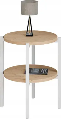 Zdjęcie produktu dla Stolik nocny okrągły loft z półką 35x35x46 cm metalowy biały
