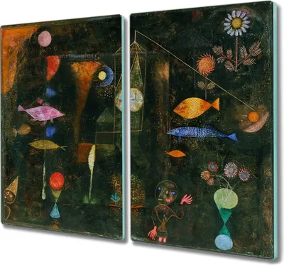 Produktbild von Coloray Herdabdeckplatte 2x30x52 cm Schneidebrett Kochplattenabdeckung Küchenbrett Hackbrett - Fisch Magic von Paul Klee