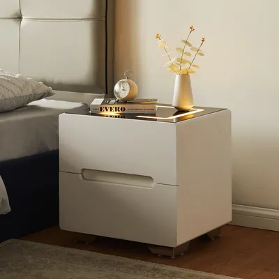 Produktbild von CLIPOP Nachttisch mit LED Beleuchtung, 2 Schubladen Smart Nachttisch mit Kabellose Ladestation