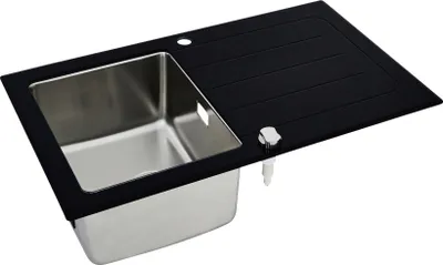 Produktbild von Küchenspüle Glas Einbauspüle Edelstahl Spüle 86 x 50 Schwarz Respekta New York