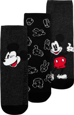 Produktbild von Disney Mickey Mouse Socken für Herren - Sneaker Männer Strümpfe Grau/Schwarz (3er Pack), Größe:39-42