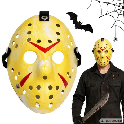 Obrázok produktu pre Hokejová maska Jasona na Halloween – žltá, celo tvárová