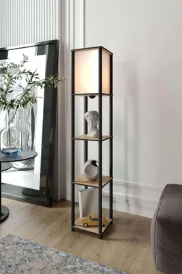 Produktbild von Opviq, Hochwertige Stehlampe aus Craft-Papier & MDF, Eiche, 150 cm hoch, 1 x E27 max. 40 W, IP21, modernes Industriedesign, ideal für Wohn- und Arbeitsräume.