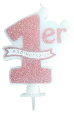 Produktbild von Kerze 1. Geburtstag Rosegold Glitzer 10 x 8 cm mit Halter für Kuchen -