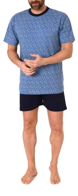 Produktbild von Edler Herren kurzarm Schlafanzug Shorty Pyjama mit Minimal-Print - 112 105 10 714 ; blau , 48