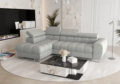 Produktbild von Ecksofa Schlafsofa BASTIEN in Stoff Aragon Hellgrau Ottomane Links