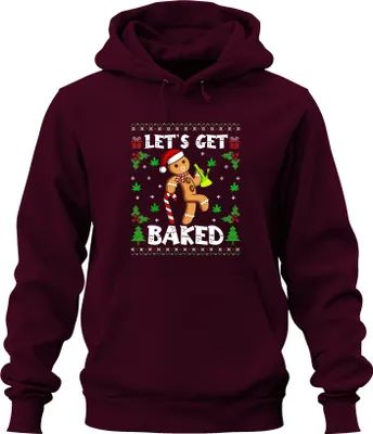 Produktbild von Let's Get Baked Lebkuchenmann Cannabis Weihnachten lustig Party Uni Hoodie Kapuzenpullover, Burgundy, M